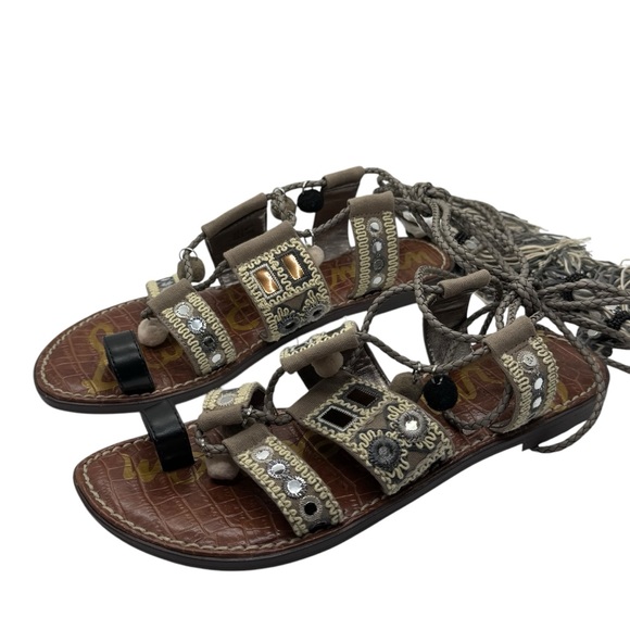 Sam Edelman Gray Gretchen Embellished Wrap Boho Gladiator Sandals Size 7.5 - Picture 2 of 10